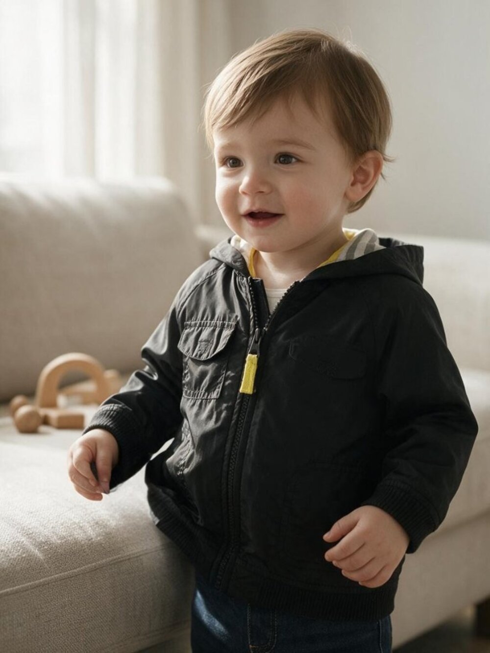 Old Navy Black Hooded Jacket 12-18 Months